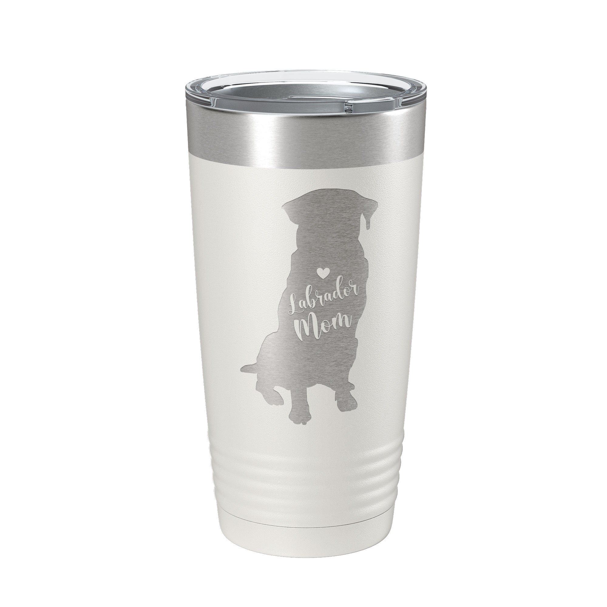 20oz laser-engraved Labrador Retriever dog mom insulated stainless steel travel tumbler with clear lid — view 2