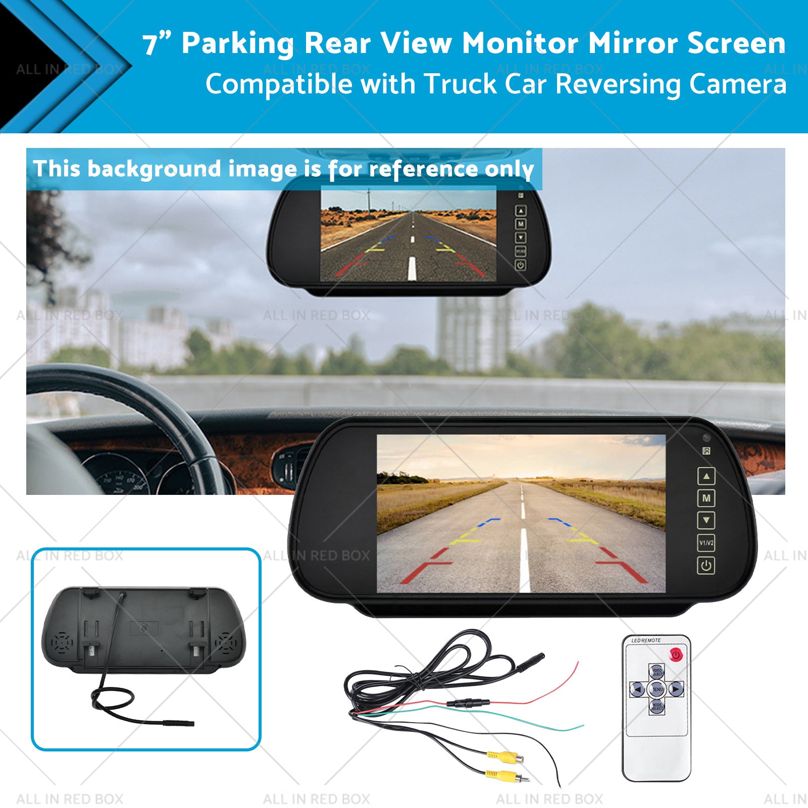 7-inch digital rearview mirror monitor screen for trucks and cars, showing reversing camera video feed