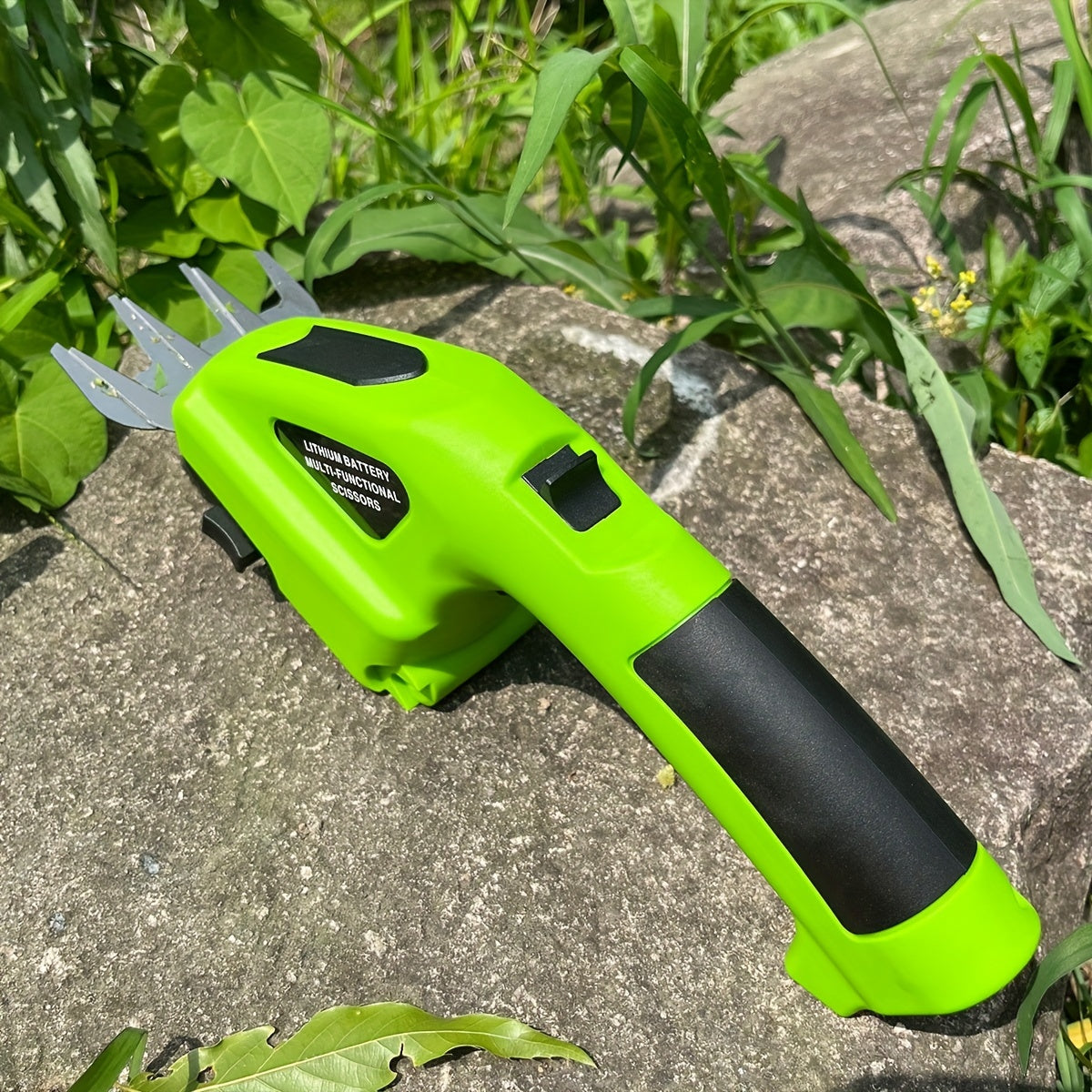 Green and black 2-in-1 rechargeable handheld hedge trimmer with metal pruning shears blades — view 5