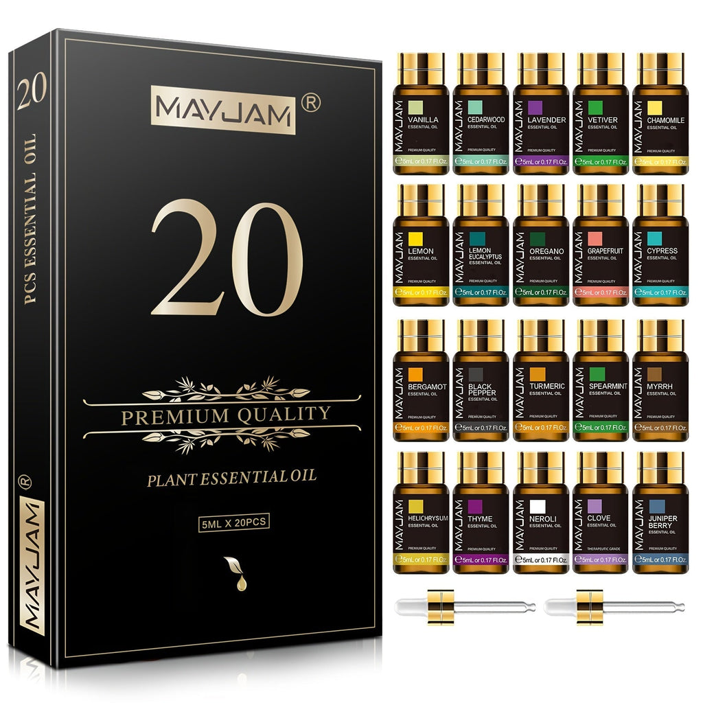 20 piece alcohol-free essential oils gift set in elegant presentation box for diffusers and crafts