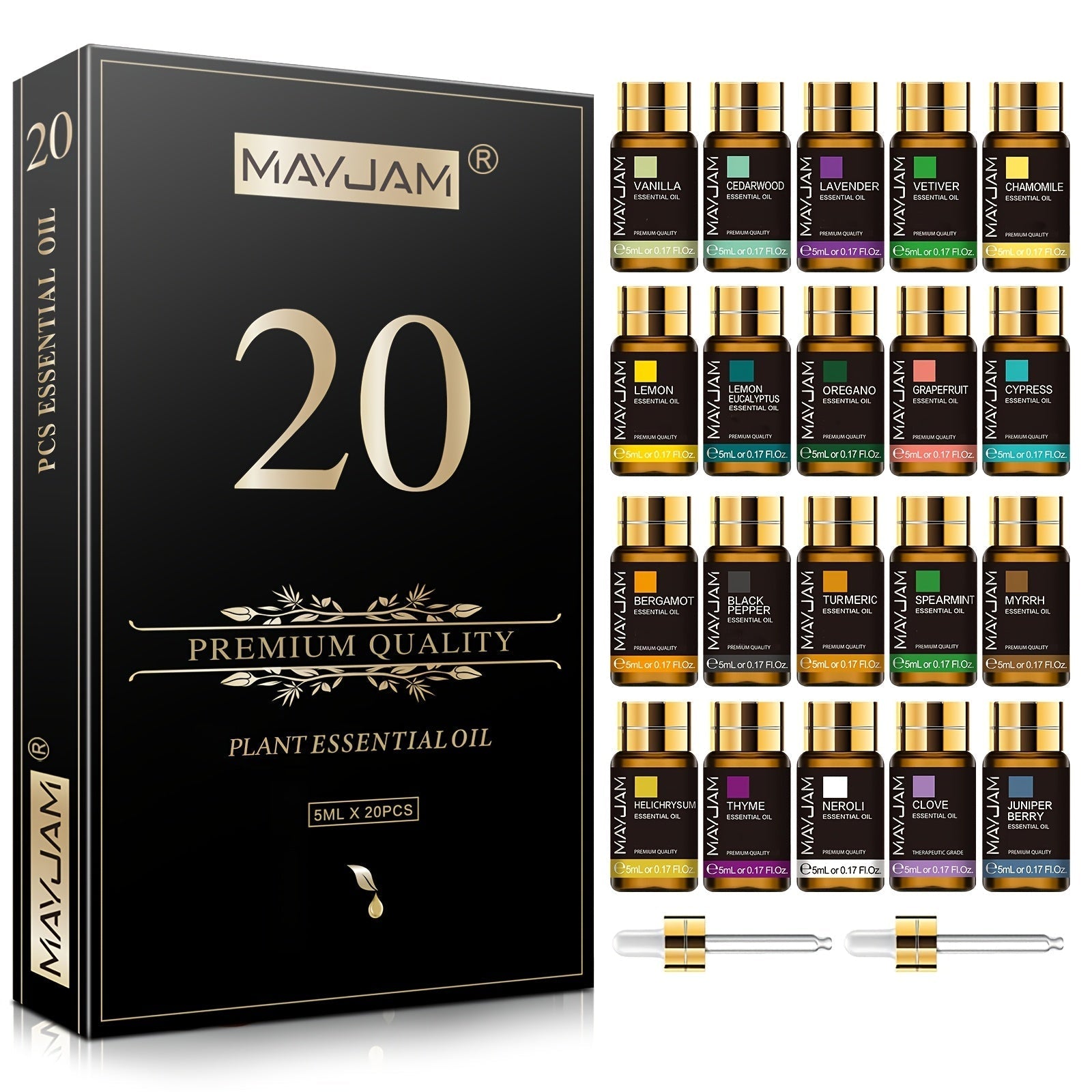 20 piece alcohol-free essential oils gift set in elegant presentation box for diffusers and crafts
