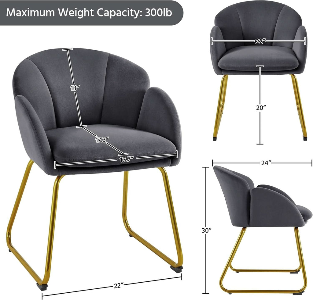 Dark gray flower shaped velvet armchair featuring golden metal legs and blooming petal backrest — view 3