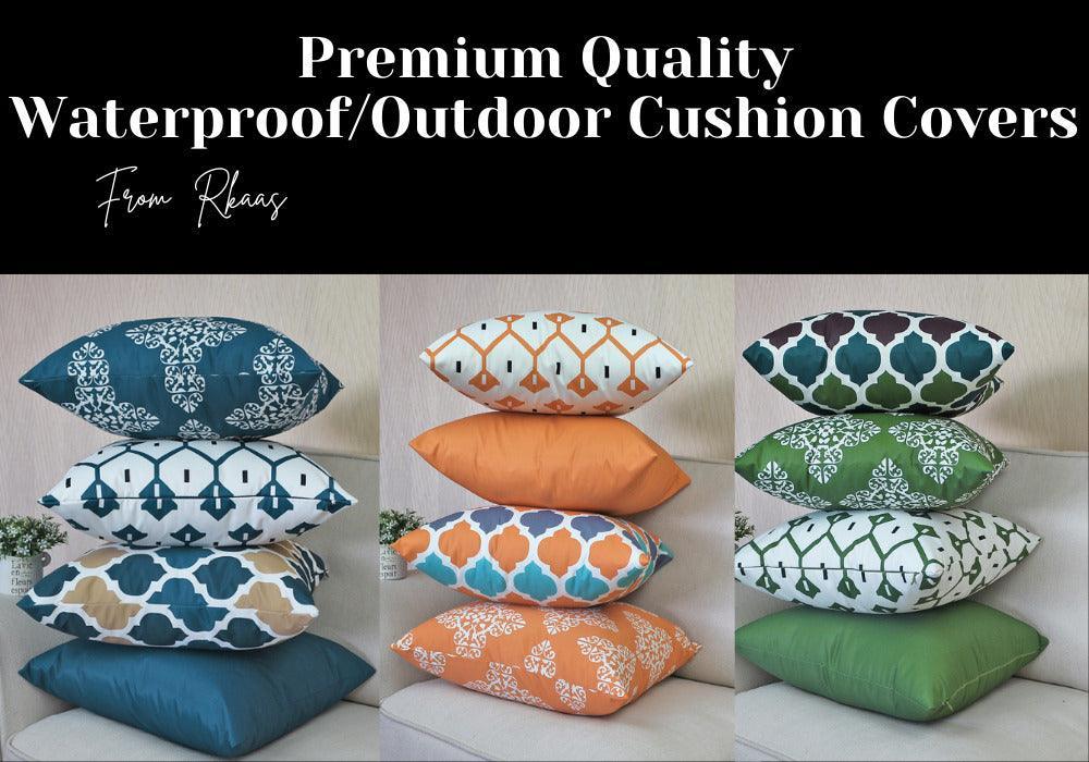 Multi-coloured water resistant square outdoor cushion cover for patio and garden seating