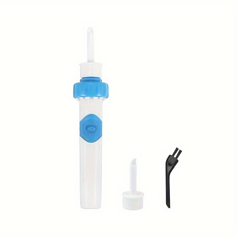 White battery powered ear cleaner wax remover device with a gentle soft silicone scoop head
