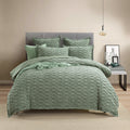 Harper jacquard quilt cover set in deep juniper green with subtle crinkle velvet texture