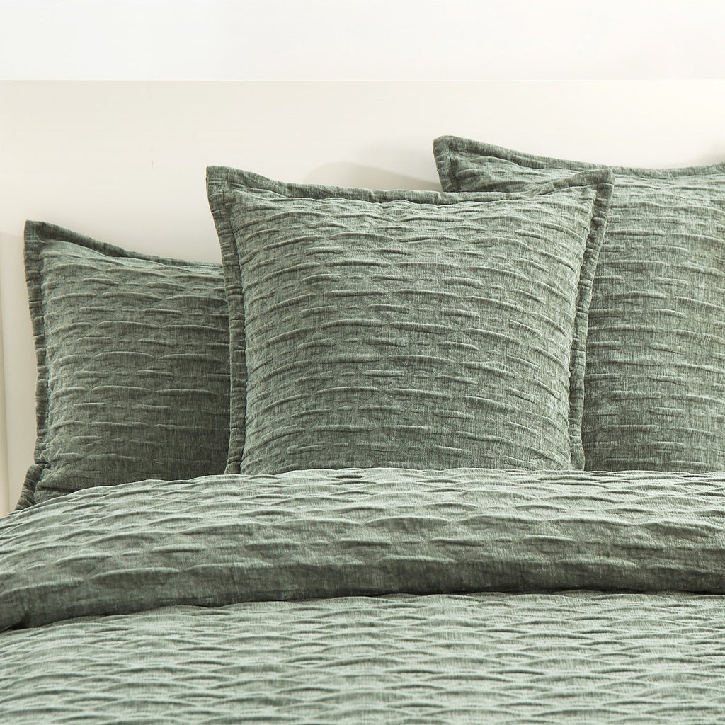 Harper jacquard quilt cover set in deep juniper green with subtle crinkle velvet texture — view 3