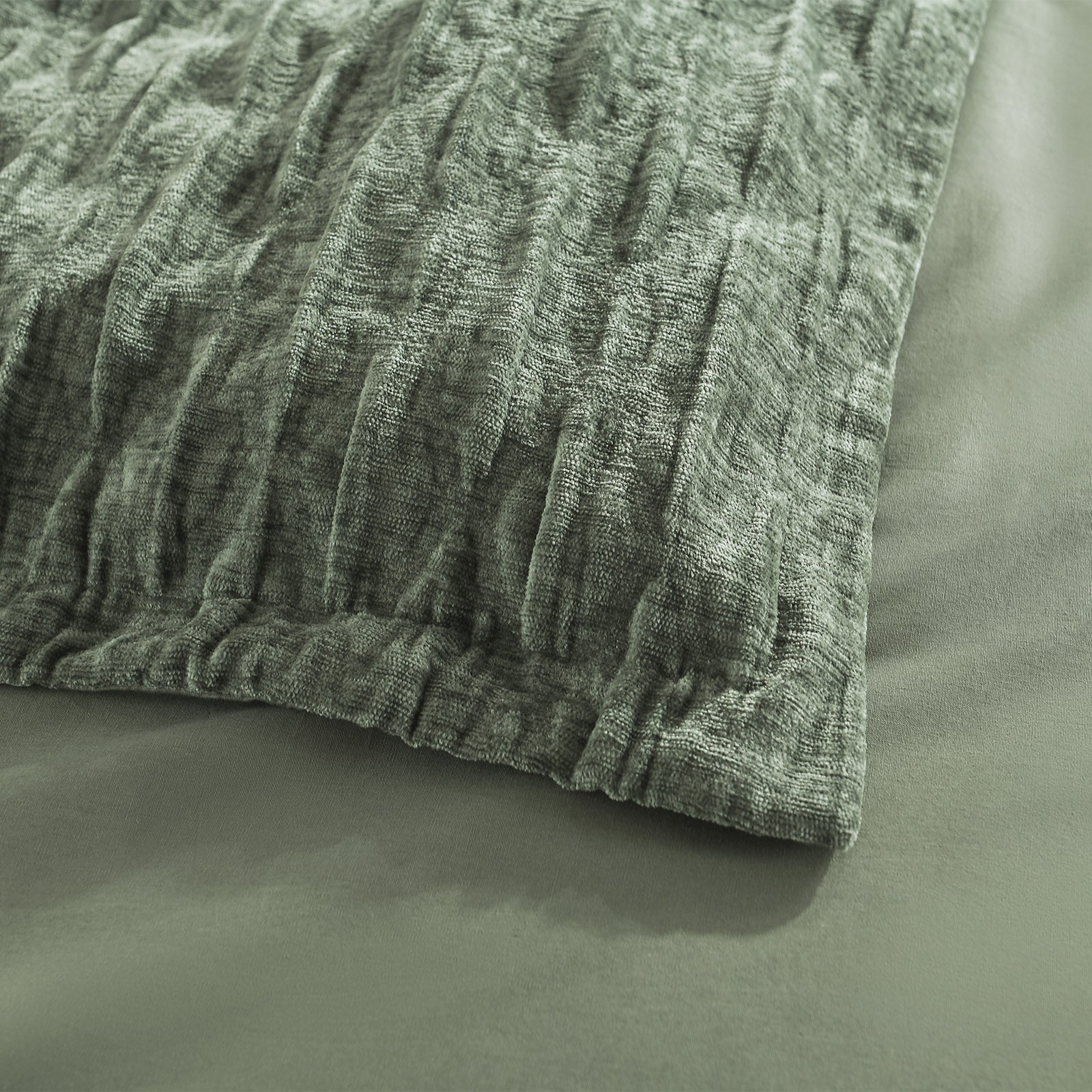Harper jacquard quilt cover set in deep juniper green with subtle crinkle velvet texture — view 5