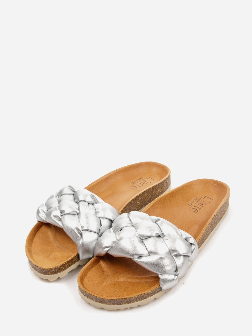 Women's comfort sandals in silver and brown featuring a synthetic upper and genuine leather lining — view 2