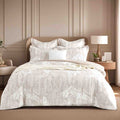 Panache woven jacquard quilt cover set in a soothing beige and soft white botanical
