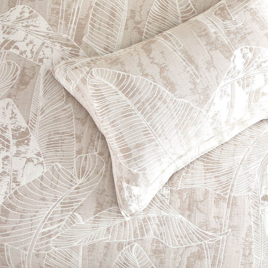 Panache woven jacquard quilt cover set in a soothing beige and soft white botanical — view 3