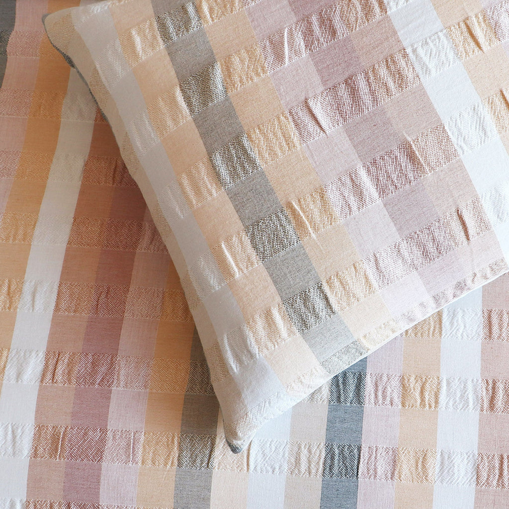 Layla cotton quilt cover set featuring striped seersucker in blush clay ivory and airy blue — view 4