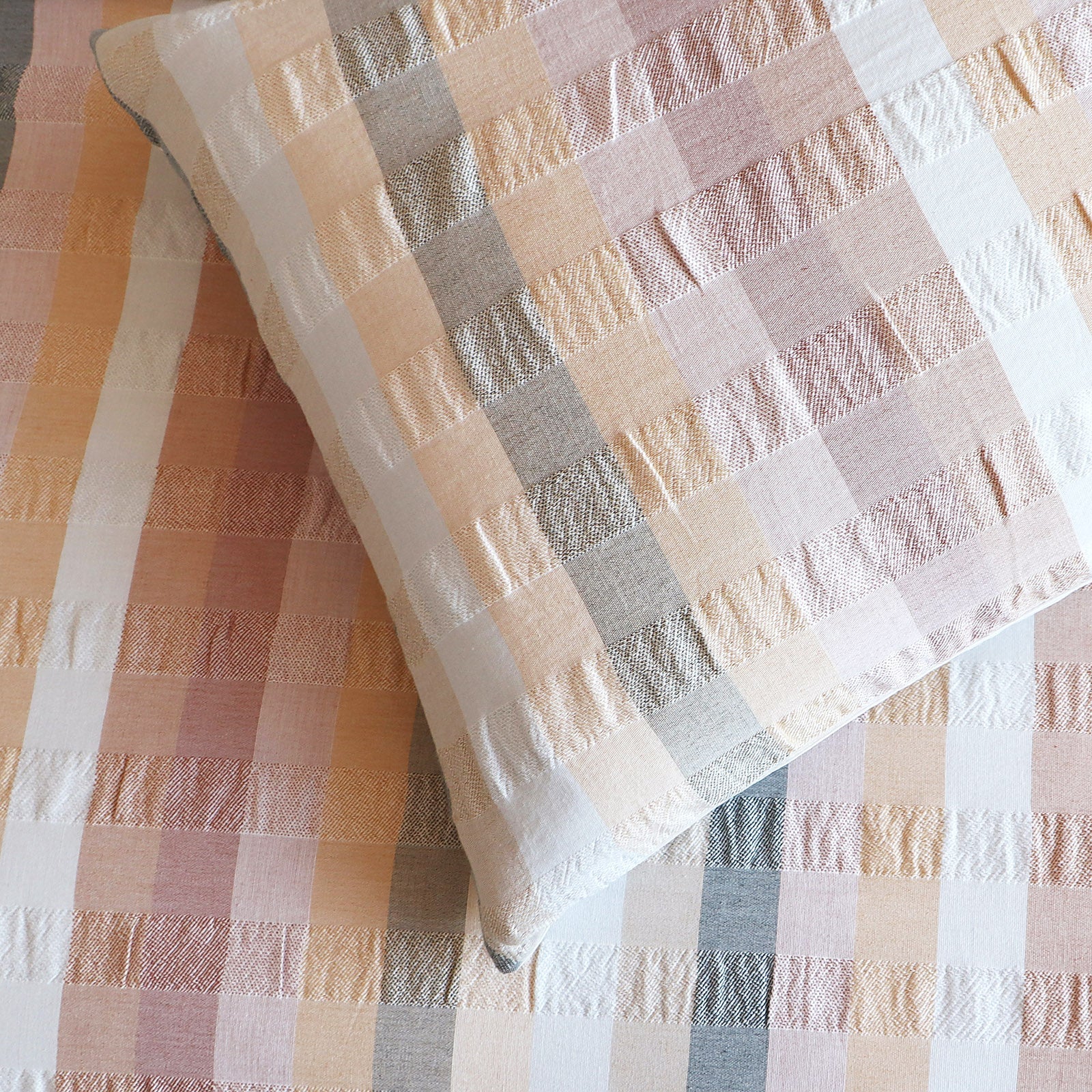 Layla cotton quilt cover set featuring striped seersucker in blush clay ivory and airy blue — view 4