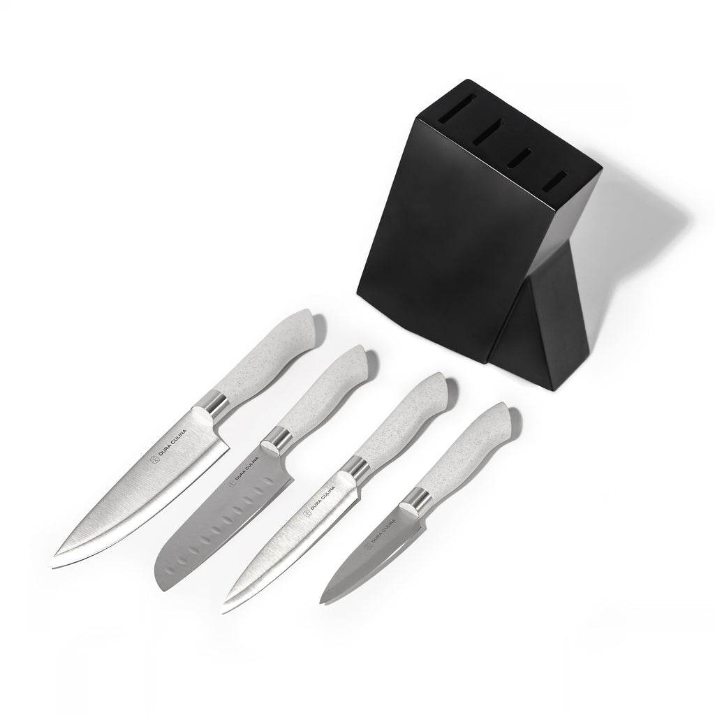 Eco-Cut 5-piece knife block set in grey with high-carbon German steel blades and ergonomic handles — view 2