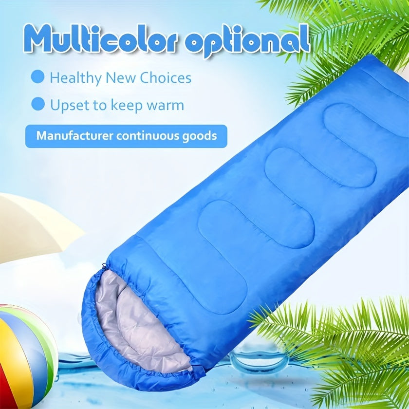 Sapphire blue thick cold weather camping sleeping bag with secure zipper and soft polyester lining — view 2