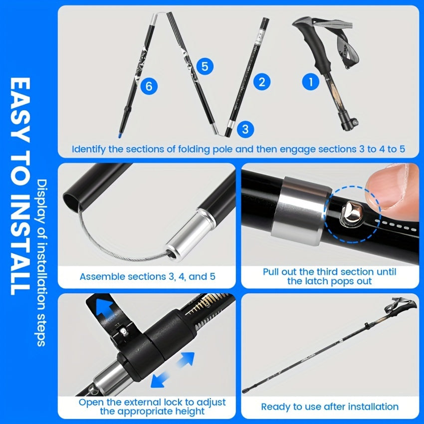 Black aluminum adjustable trekking poles with ergonomic EVA foam grips for outdoor hiking and backpacking. — view 2