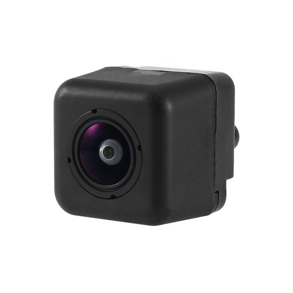 Black plug-and-play rear view backup camera replacement for Subaru Legacy and Outback vehicles.