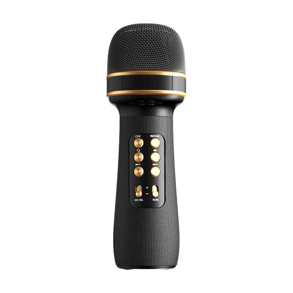Wireless bluetooth portable karaoke microphone with built-in speaker in pink or black finish — view 2