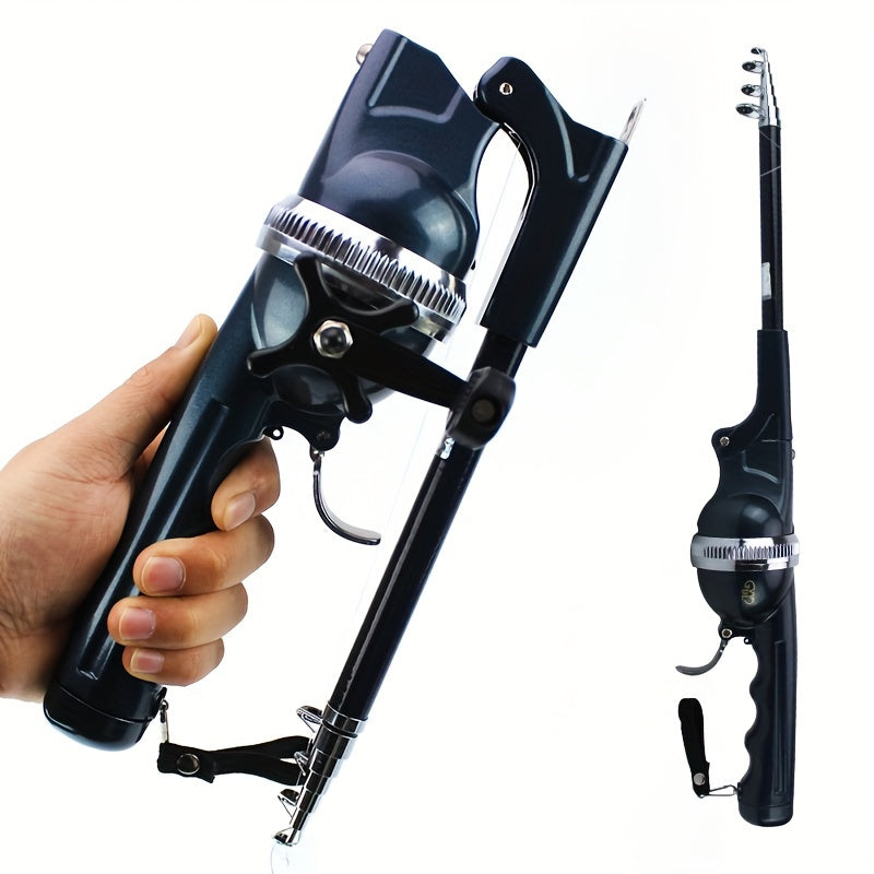 Compact pocket fishing rod with built-in reel and pre-spooled line in mixed color resin — view 5