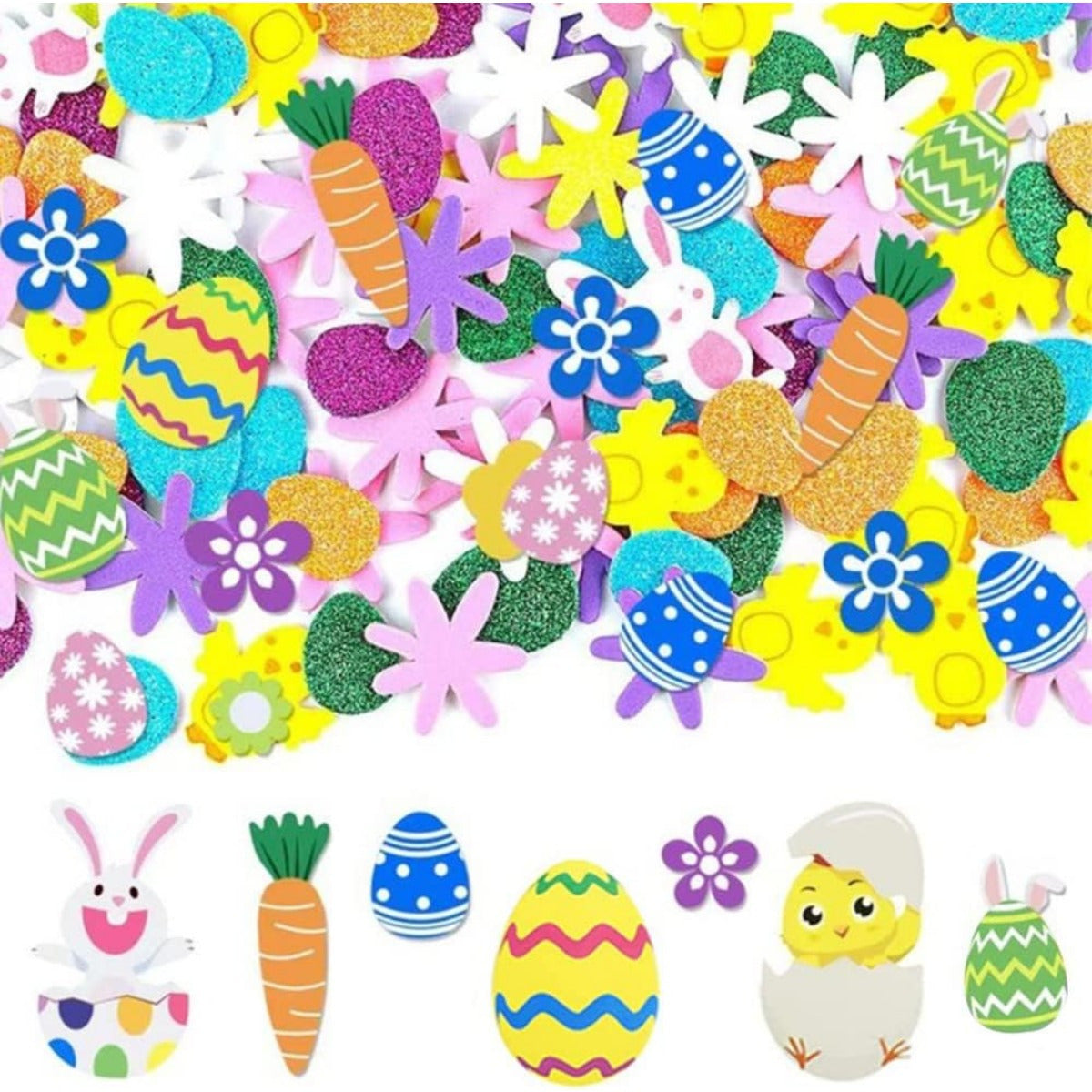 Easter DIY craft kit with eight piece paper and foam bunny, chick, and egg stickers — view 4