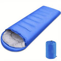 Sapphire blue thick cold weather camping sleeping bag with secure zipper and soft polyester lining