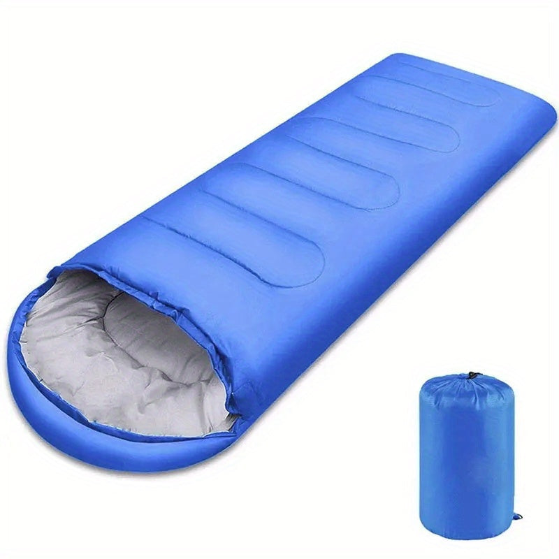 Sapphire blue thick cold weather camping sleeping bag with secure zipper and soft polyester lining