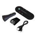 Black Bluetooth hands-free car speakerphone attached to a vehicle sun visor with metal clip.