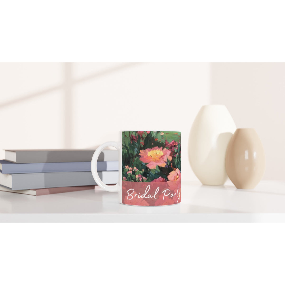 'Bridal Party' 11oz White Ceramic Mug | Bridal Collection with 'Pink Princess' Artwork by American Artist Barbara Cleary-4