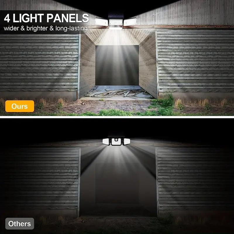 Black plastic outdoor solar wall light with 270 LEDs and built-in motion sensor panel — view 5
