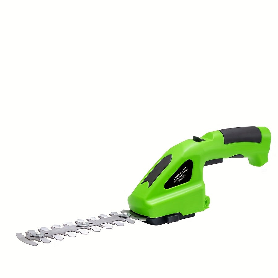 Cordless 2-in-1 grass shear and hedge trimmer in green with handheld USB rechargeable design — view 2