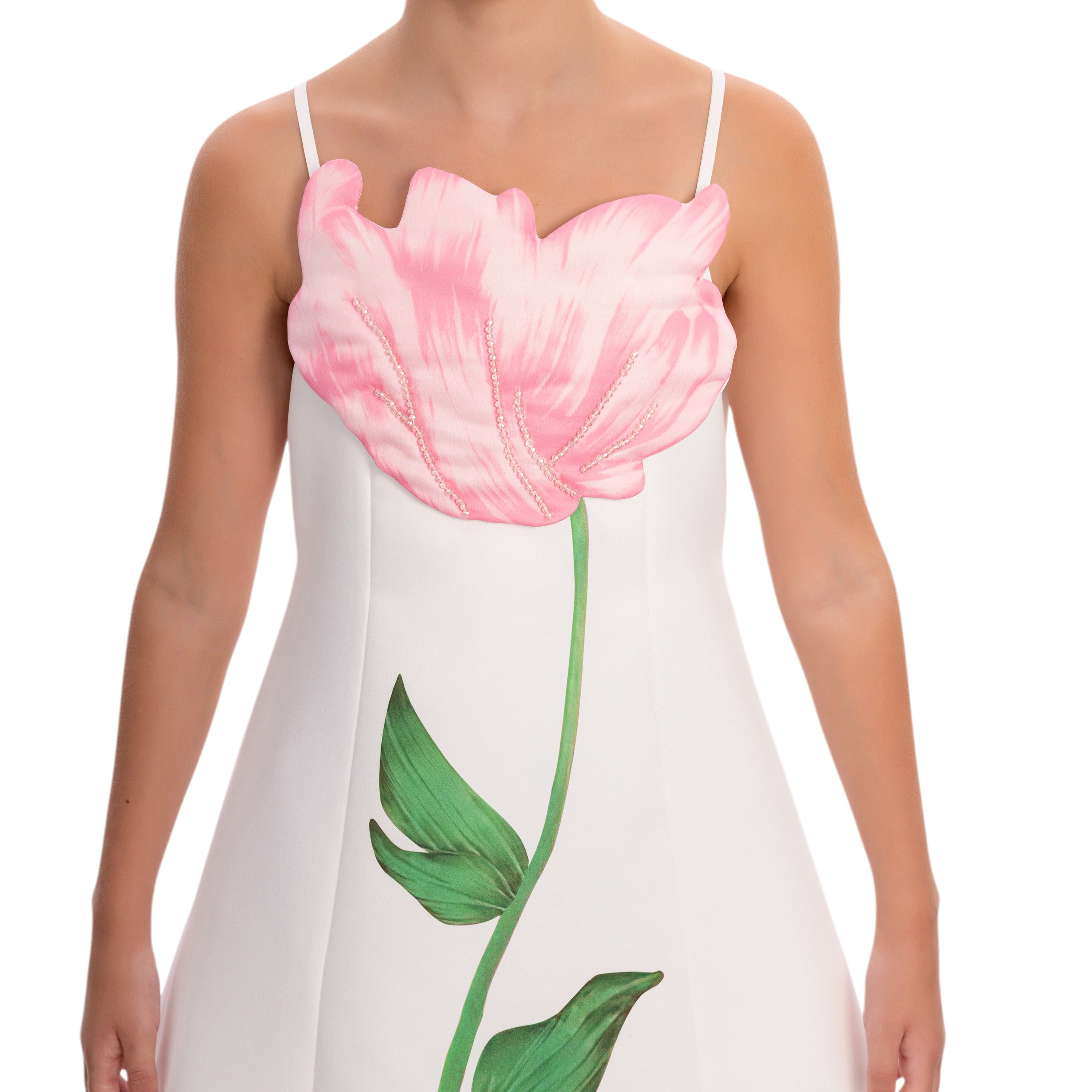 Blooming Belle girls formal dress in off-white satin with delicate floral appliqués and embroidery. — view 5