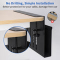 Black carbon steel under desk laptop organizer tray with magnetic pen holder and cable management.