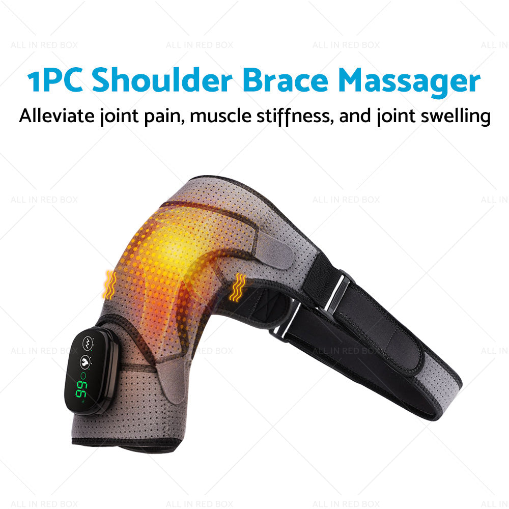 Rechargeable heated shoulder brace massager compression wrap in grey and black with intelligent control panel — view 5