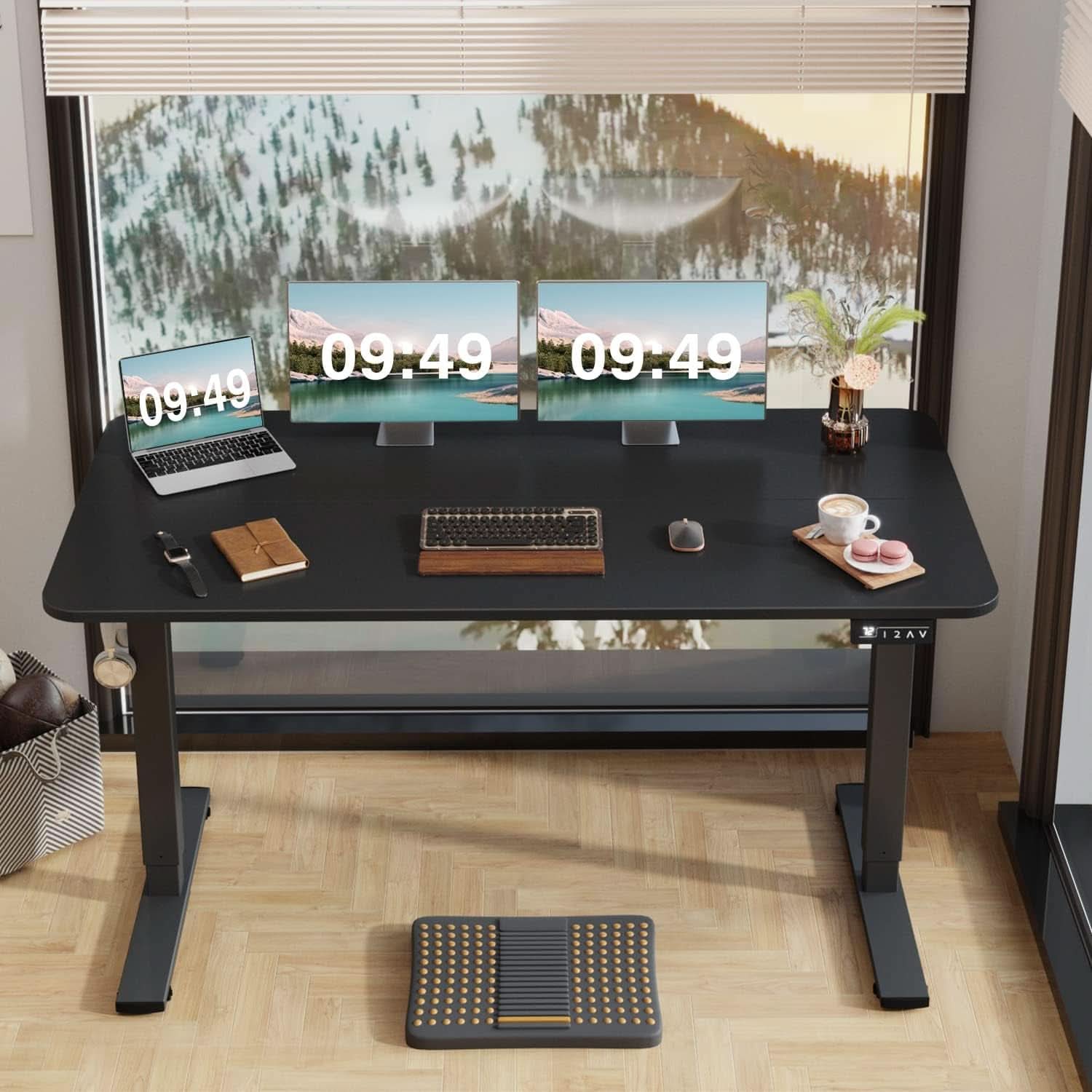 Electric height adjustable standing desk featuring a spacious 55 inch desktop and sturdy steel legs. — view 4