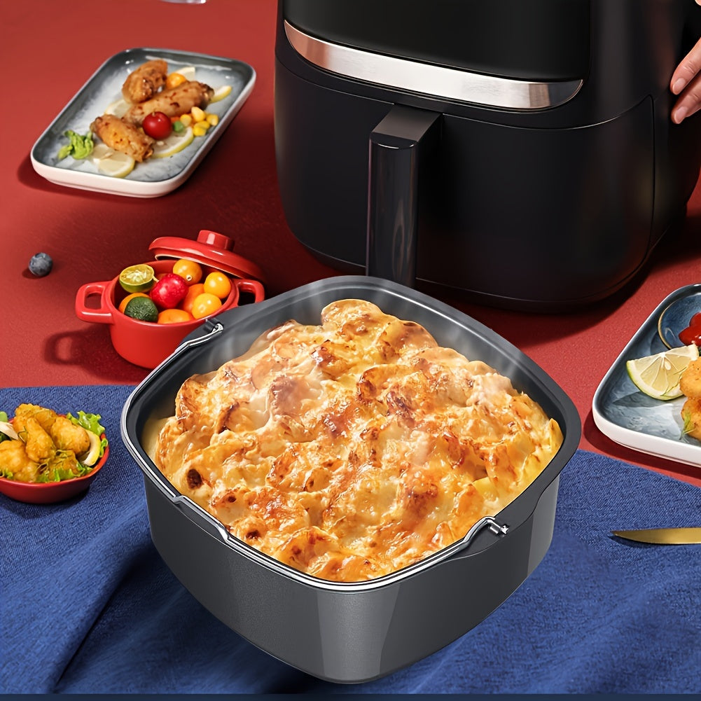 Black round non-stick air fryer cake pan and baking tray for homemade desserts and pizzas — view 3