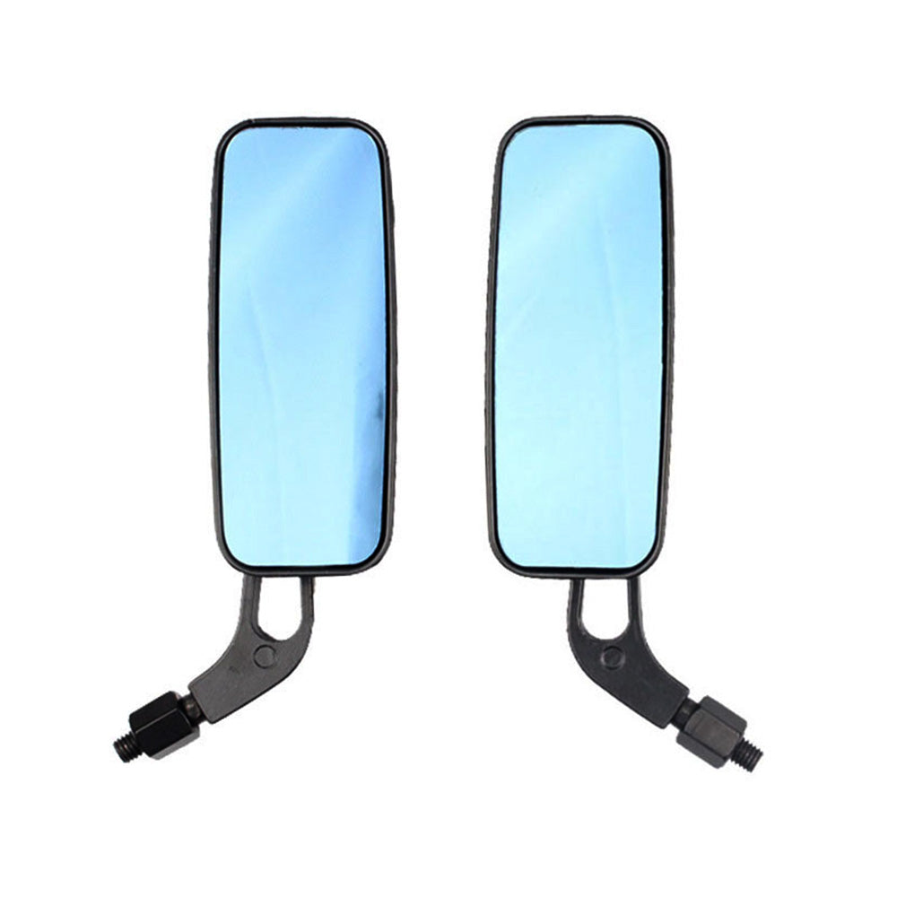 Black aluminum motorcycle mirrors with smoke blue anti-glare lenses and mounting hardware — view 2