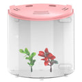 Eco-AquaView clear acrylic half-moon fish tank with built-in LED light and filtration on a desk