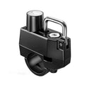 Black metal motorcycle helmet lock with two keys for 22mm and 25mm handlebar frame tubes