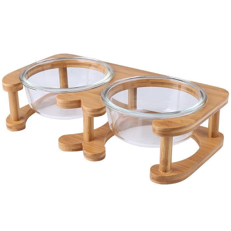 Elegant transparent glass cat bowl set housed in a modern minimalist square frame for daily feeding. — view 3