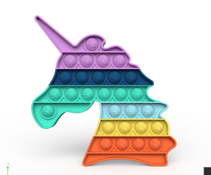 Unicorn shaped push pop fidget sensory toy made of colorful washable silicone for stress relief — view 2