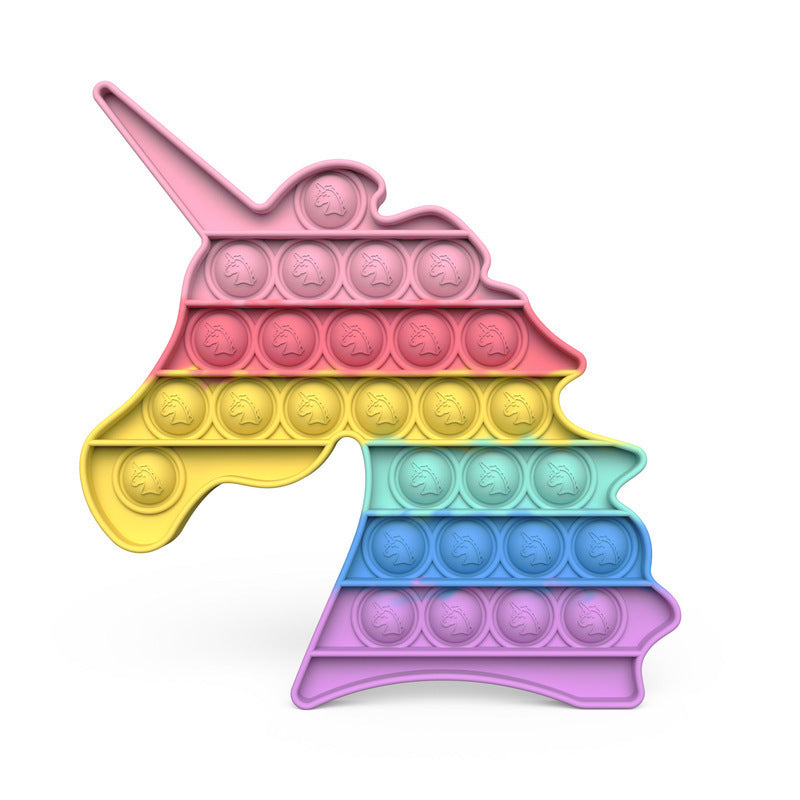 Unicorn shaped push pop fidget sensory toy made of colorful washable silicone for stress relief — view 3
