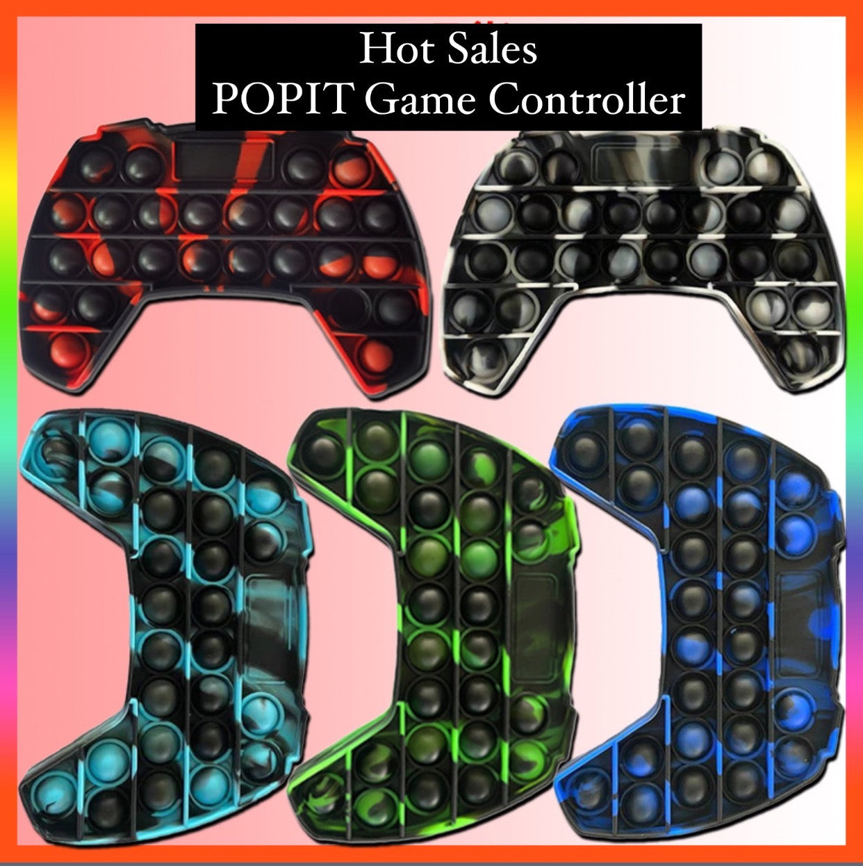 Game controller shaped push pop fidget toy made of durable and vibrant food grade silicone