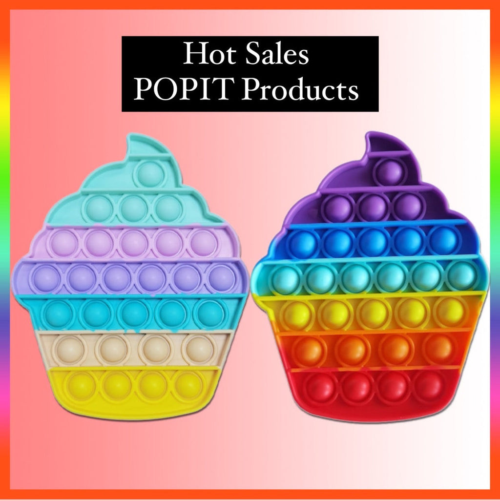 Ice cream shaped push pop fidget sensory toy in bright rainbow colors made of silicone