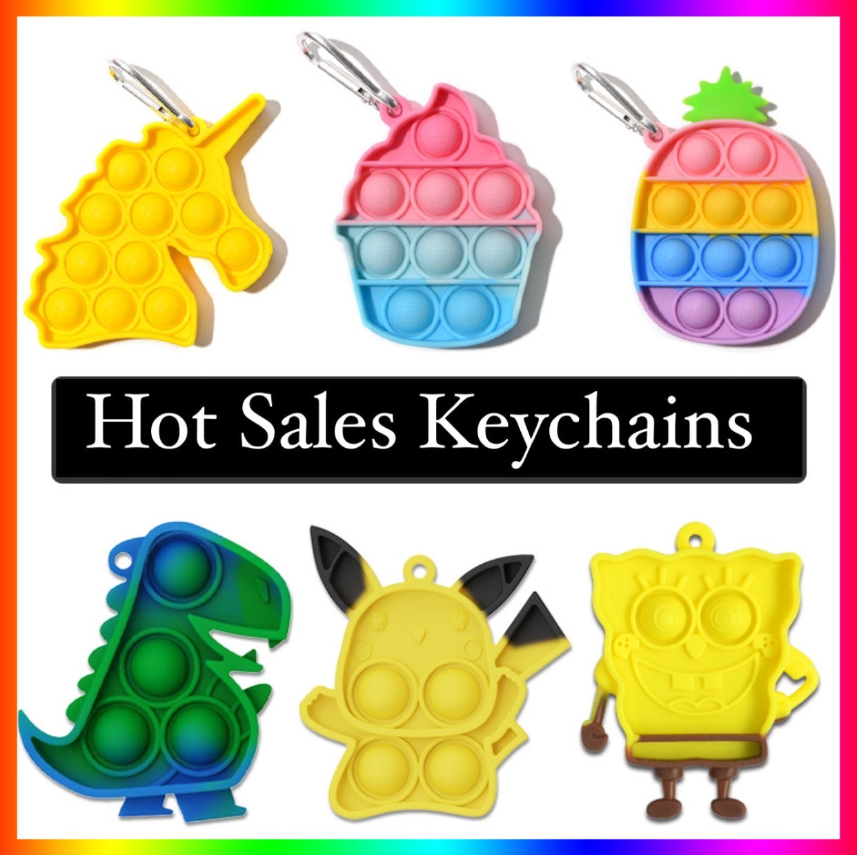 Brightly colored silicone push pop fidget keychain sensory toy for stress relief and educational games — view 3