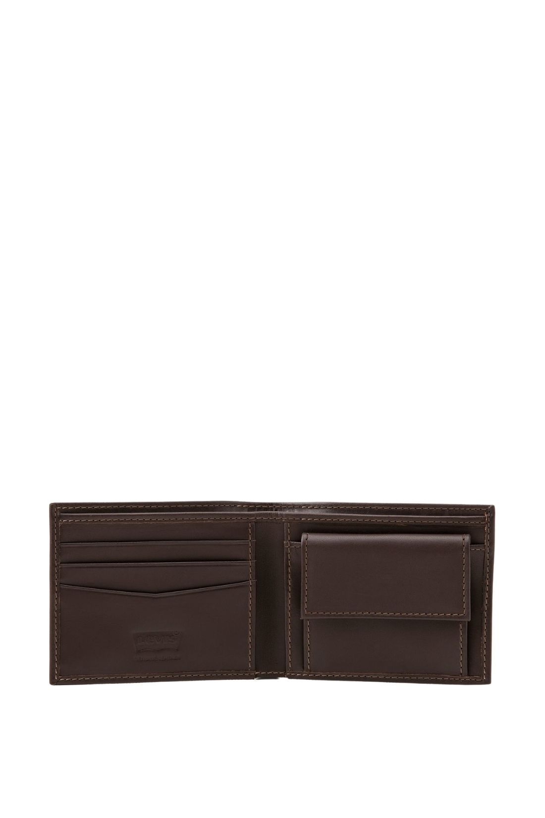Levi's men's bifold wallet in black full-grain leather featuring a coin pocket and card slots — view 5