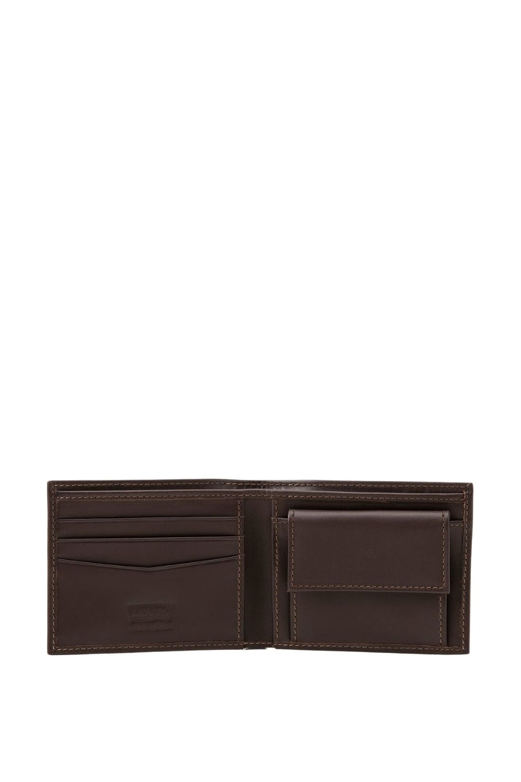 Levi's men's bifold wallet in black full-grain leather featuring a coin pocket and card slots — view 2