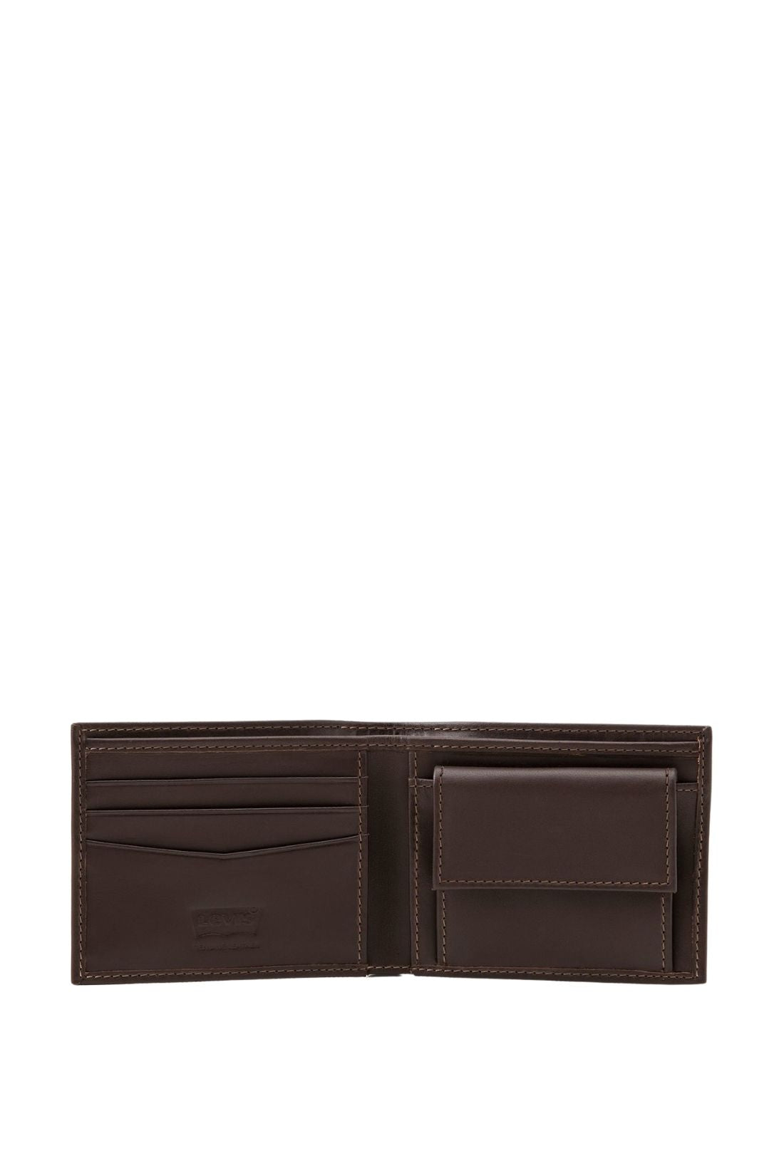 Levi's men's bifold wallet in black full-grain leather featuring a coin pocket and card slots — view 2