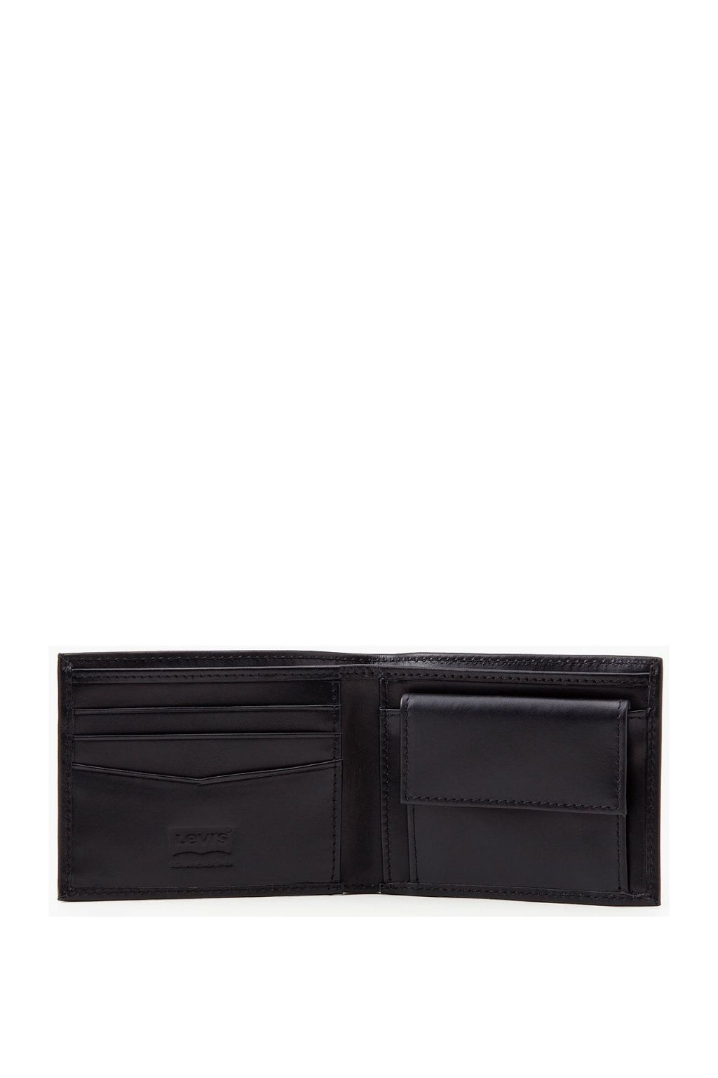Levi's men's bifold wallet in black full-grain leather featuring a coin pocket and card slots — view 8