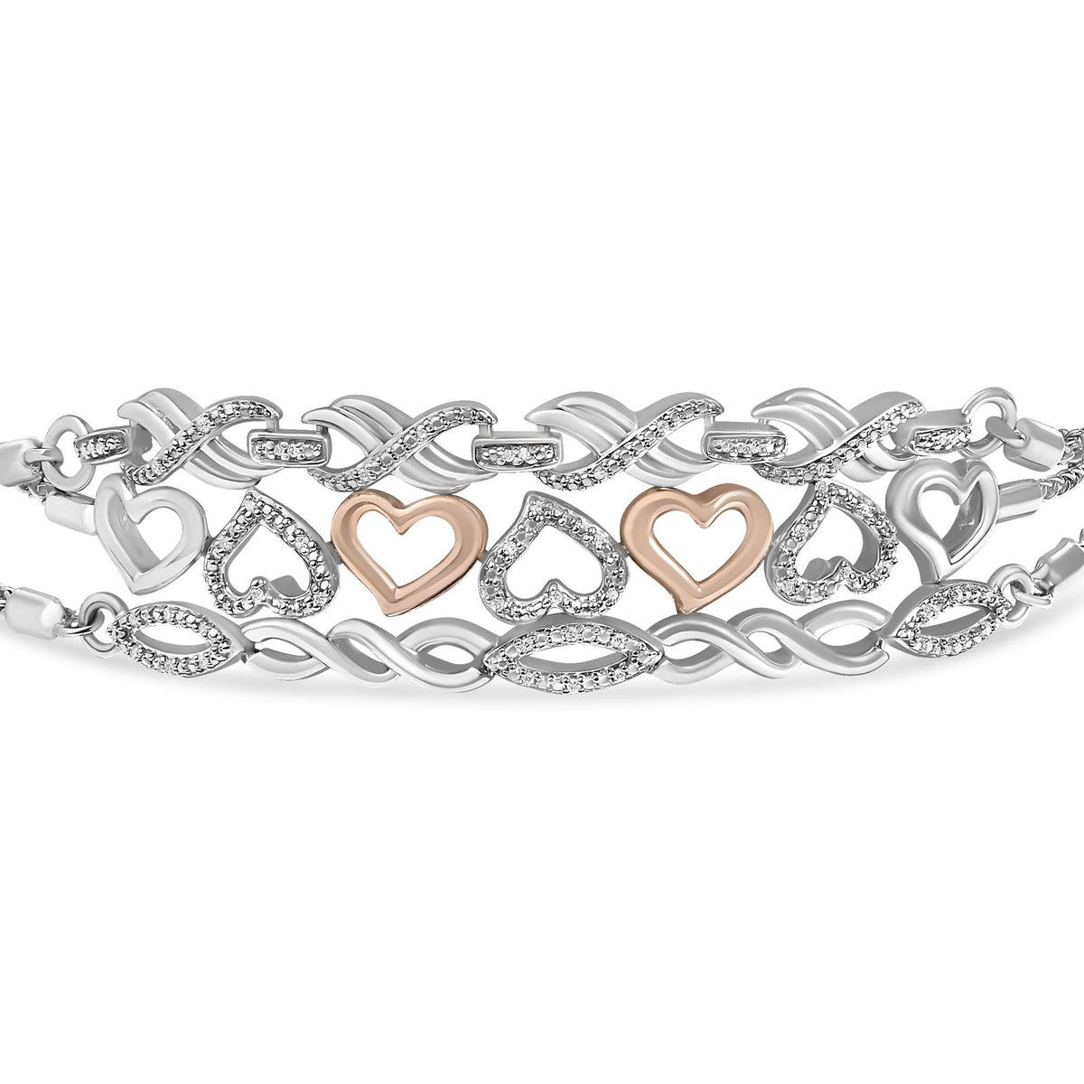 Sterling Silver Diamond Accent 3 Piece Adjustable Bolo Bracelet Set-0