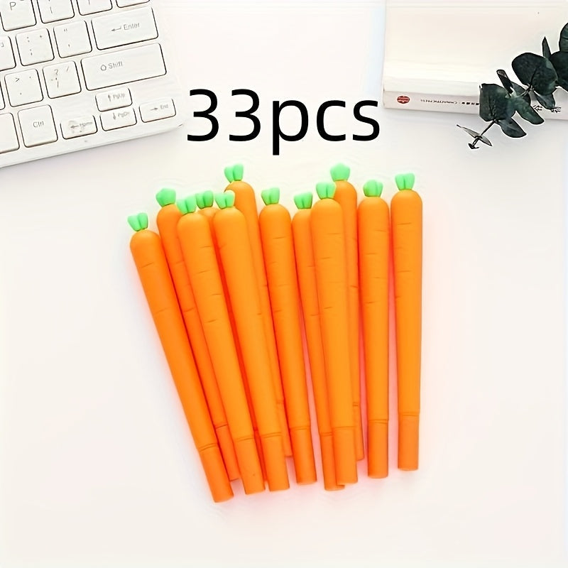 33 piece carrot shaped gel pen set featuring bright orange bodies and green leafy tops — view 5