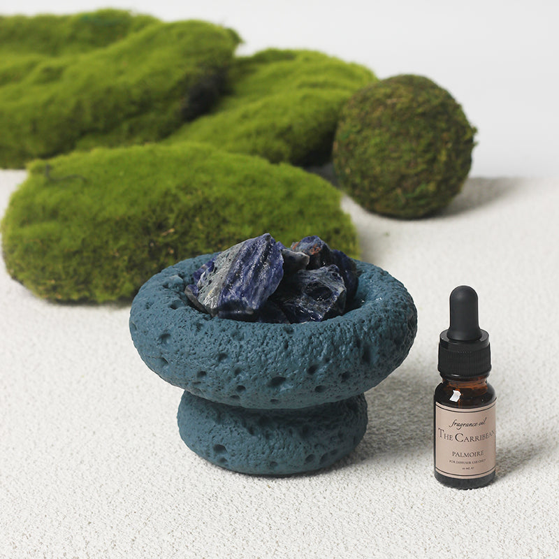 Blue moon shaped luxury fragrance diffuser with The Carribean tropical essential oil bottle — view 2